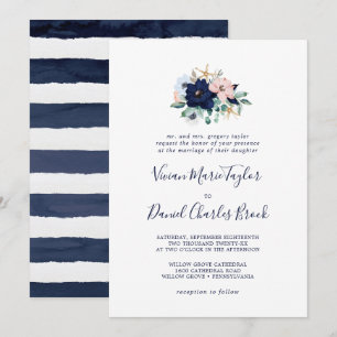 Modern Nautical Traditionele Floral bruiloft Kaart