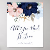 Modern Nautical | Trouw Cupcake Bord met Bloemen Poster (Voorkant)