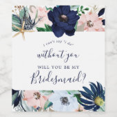 Modern Nautical | Voorstel van Floral Bridesmaid Wijn Etiket (Enkel label)