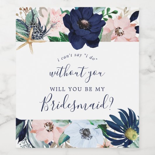 Modern Nautical | Voorstel van Floral Bridesmaid Wijn Etiket (Enkel label)