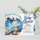 Modern Nautical Waves Baby shower Kaart (Staand voorkant)