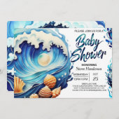 Modern Nautical Waves Baby shower Kaart (Voorkant / Achterkant)