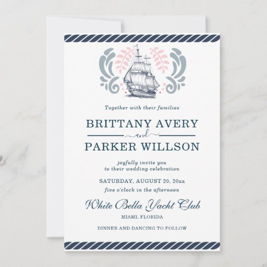 Modern Nautical Wedding Boat Kaart (Voorkant)