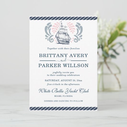 Modern Nautical Wedding Boat Kaart (Staand voorkant)