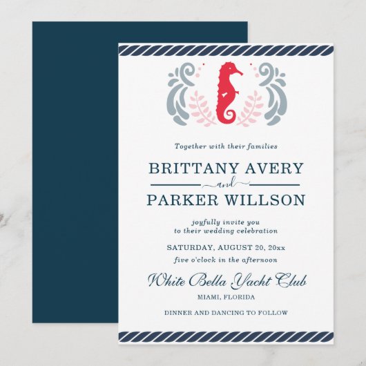 Modern Nautical Wedding Kaart (Voorkant / Achterkant)