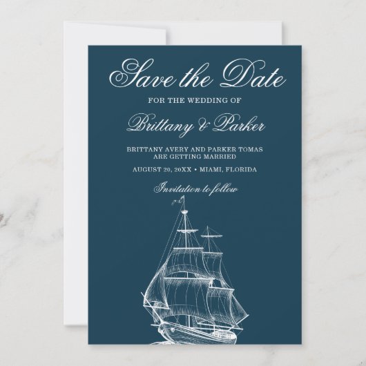 Modern Nautical Wedding Save The Date (Voorkant)