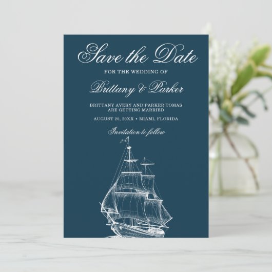 Modern Nautical Wedding Save The Date (Staand voorkant)
