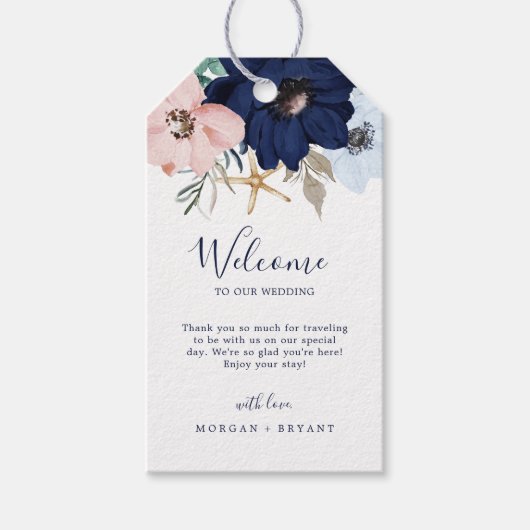 Modern Nautical | Welkom Floral Wedding Cadeaulabel (Voorkant)