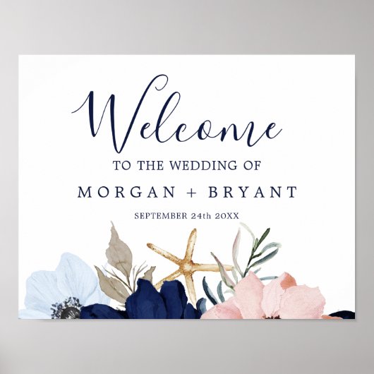 Modern Nautical | Welkom Floral Wedding Poster (Voorkant)