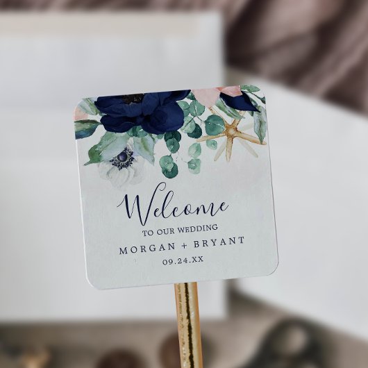 Modern Nautical | Welkom Floral Wedding Vierkante Sticker