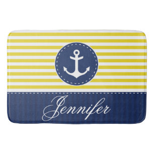 Modern Nautical Yellow Blue Anchor op maat Badmat