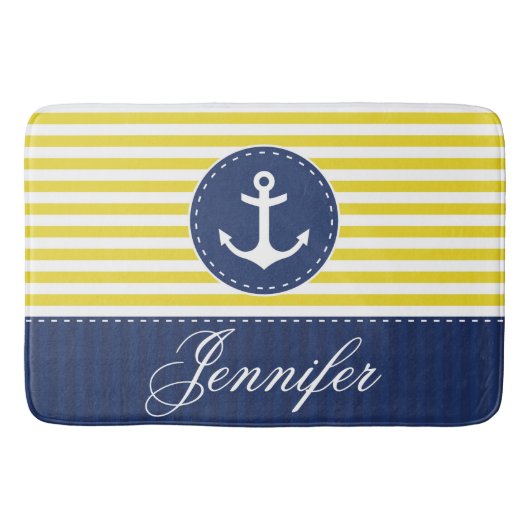 Modern Nautical Yellow Blue Anchor op maat Badmat (Voorkant)