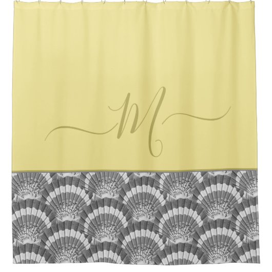 Modern Nautical Yellow Grey Seashell Elegant Douchegordijn (Voorkant)