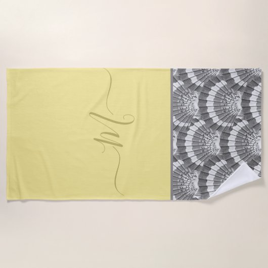 Modern Nautical Yellow Grey Seashell Elegant Strandlaken (Voorkant)