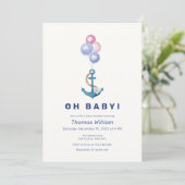 Modern Nautisch Anker Ballon Baby shower Kaart (Staand voorkant)