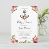 Modern Nautisch Anker Bloemen Meisje Baby shower Kaart (Staand voorkant)