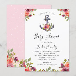 Modern Nautisch Anker Bloemen Meisje Baby shower Kaart