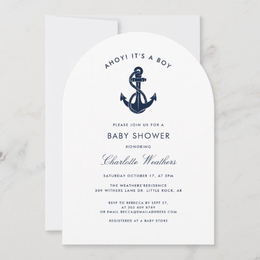 Modern Nautisch Anker Boy Baby shower Kaart (Voorkant)