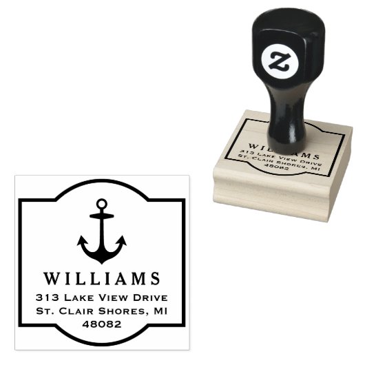Modern nautisch anker Lijst retouradres Rubberstempel (Gestempeld)