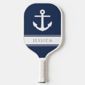 Modern Nautisch Anker Marine Blauw Pickleball Paddle (Achterkant)