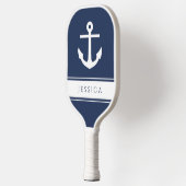 Modern Nautisch Anker Marine Blauw Pickleball Paddle (Links)