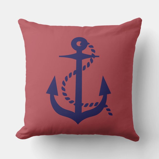 Modern Nautisch anker Navy blauw en rood Buitenkussen (Voorkant)