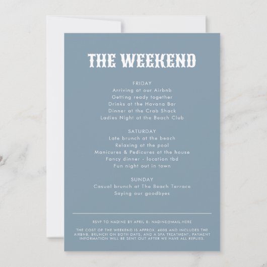 Modern nautisch blauw kustmeisje bachelorette kaart (Achterkant)