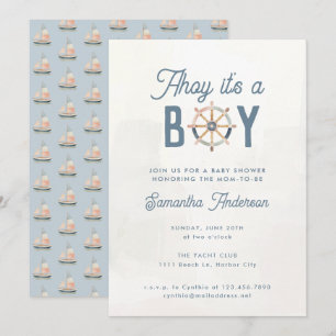 Modern nautisch blauw pasteljongetje Baby shower Kaart