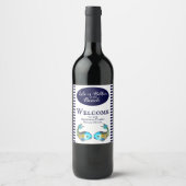 Modern nautisch blauw vis strand huis welkom wijn etiket (Voorkant)