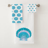 Modern Nautisch Blauwgroen Blue Seashell Shell Bea Bad Handdoek (Insitu)