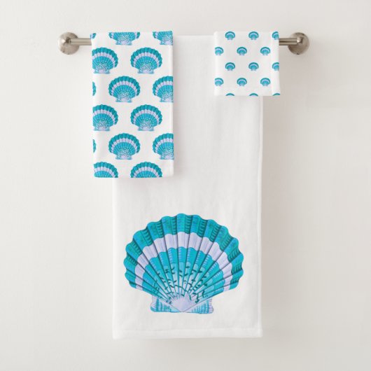 Modern Nautisch Blauwgroen Blue Seashell Shell Bea Bad Handdoek (Insitu)