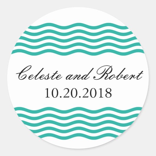 Modern nautisch golfpatroon ronde sticker (Voorkant)