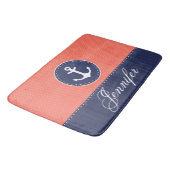 Modern nautisch koraal blauw anker gepersonaliseer badmat (Gekanteld)