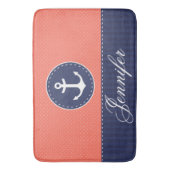 Modern nautisch koraal blauw anker gepersonaliseer badmat (Voorkant Verticaal)
