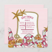 Modern Nautisch Meisje Baby shower Kaart (Voorkant / Achterkant)