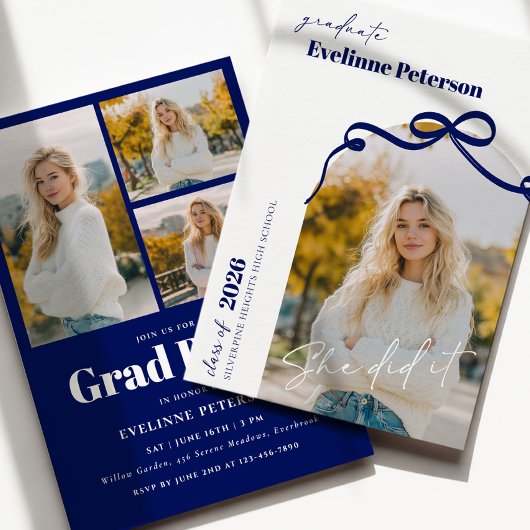 Modern Navy 2026 Graduation Invitation Kaart