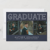 Modern Navy 3 Photo Graduation Announcement  Kaart (Voorkant)