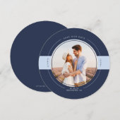 Modern Navy and Dusty Blue Save the Date Photo (Voorkant / Achterkant)