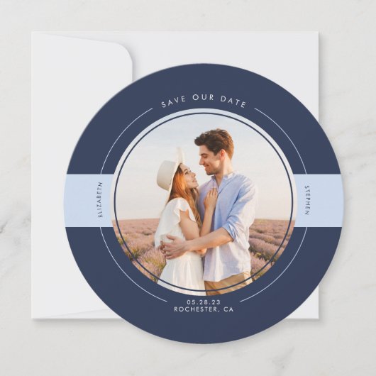 Modern Navy and Dusty Blue Save the Date Photo (Voorkant)