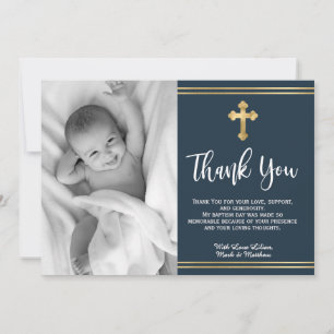 Modern Navy and Gold Blue Baptism Thank You Cards Bedankkaart