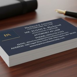Modern Navy and Gold Law Firm Business Card Visitekaartje