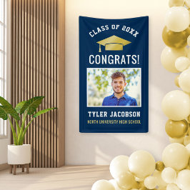 Modern Navy and Gold Photo Graduation Party Spandoek