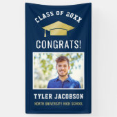 Modern Navy and Gold Photo Graduation Party Spandoek (Verticaal)
