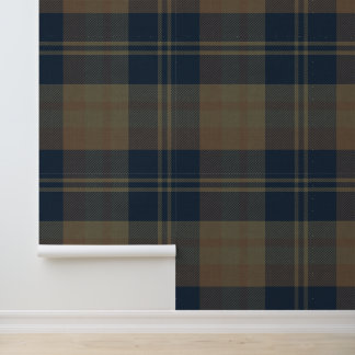 Modern Navy and Tan Japandi Plaid Behang