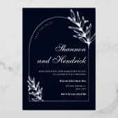 Modern Navy Arch Line Art Design | Zilver Folie Uitnodiging (Voorkant)