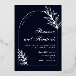 Modern Navy Arch Line Art Design | Zilver Folie Uitnodiging