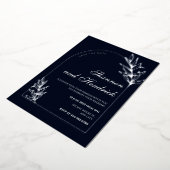 Modern Navy Arch Line Art Design | Zilver Folie Uitnodiging (Gedraaid)