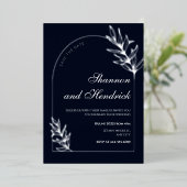 Modern Navy Arch Line Art Design | Zilver Folie Uitnodiging (Staand Voorkant)