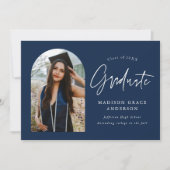 Modern Navy Arch Photo Afstuderen Aankondiging (Voorkant)