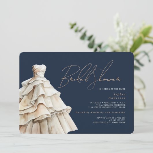 Modern Navy Beige trouwjurk Vrijgezellenfeest Kaart (Staand voorkant)